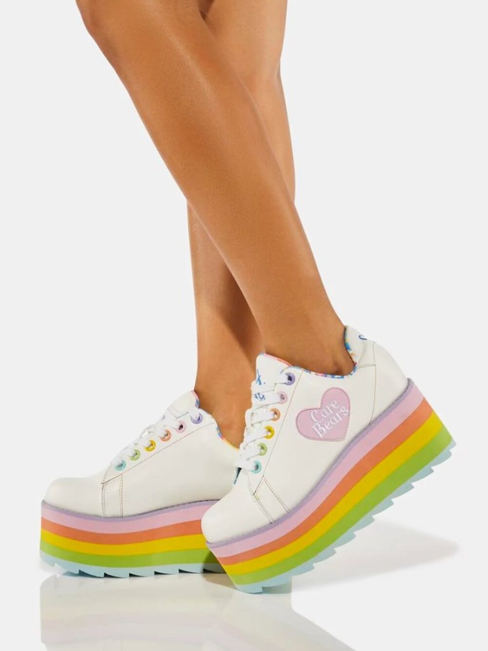 YRU  / Dolls Kill Care Bears Rainbow Heart Platform Sneakers, Size 6 - Picture 3 of 10